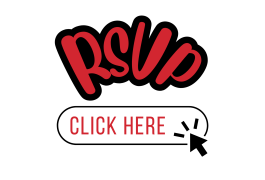 RSVP text with a "CLICK HERE" button and a cursor icon.