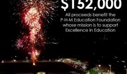 picture of fireworks with information about PHMEF raising $152,000 from Homecoming 2026 with all proceeds benefiting P-H-M Education Foundation and excellence in P-H-M schools