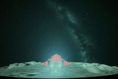 This is a composite image showing two different scenes from a video game, featuring space exploration themes and graphics.